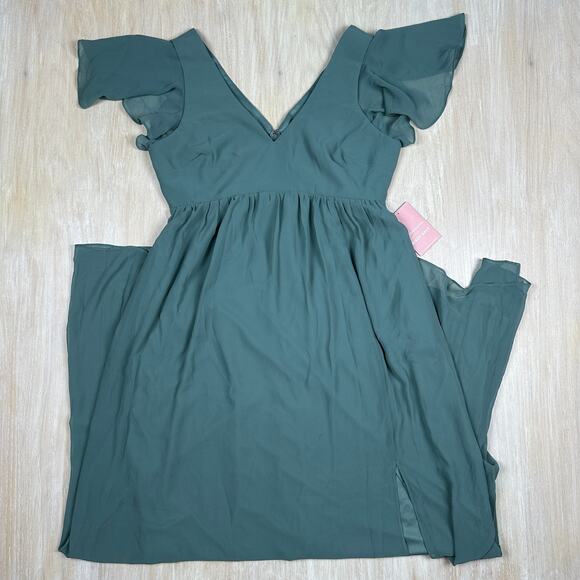 NWT Birdy Grey Chiffon Sea Glass Hannah Empire V-Neck Romantic Dress Gown XL - Picture 1 of 16